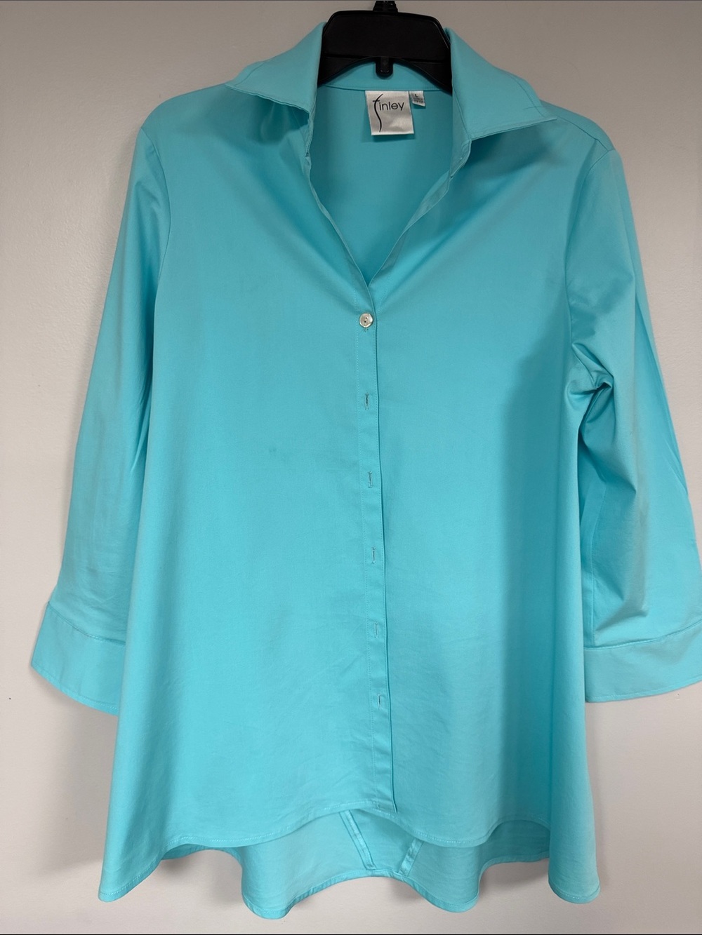 Finley Shirt Button Down Long Sleeve Light Turquoise  Dress Collared Size L